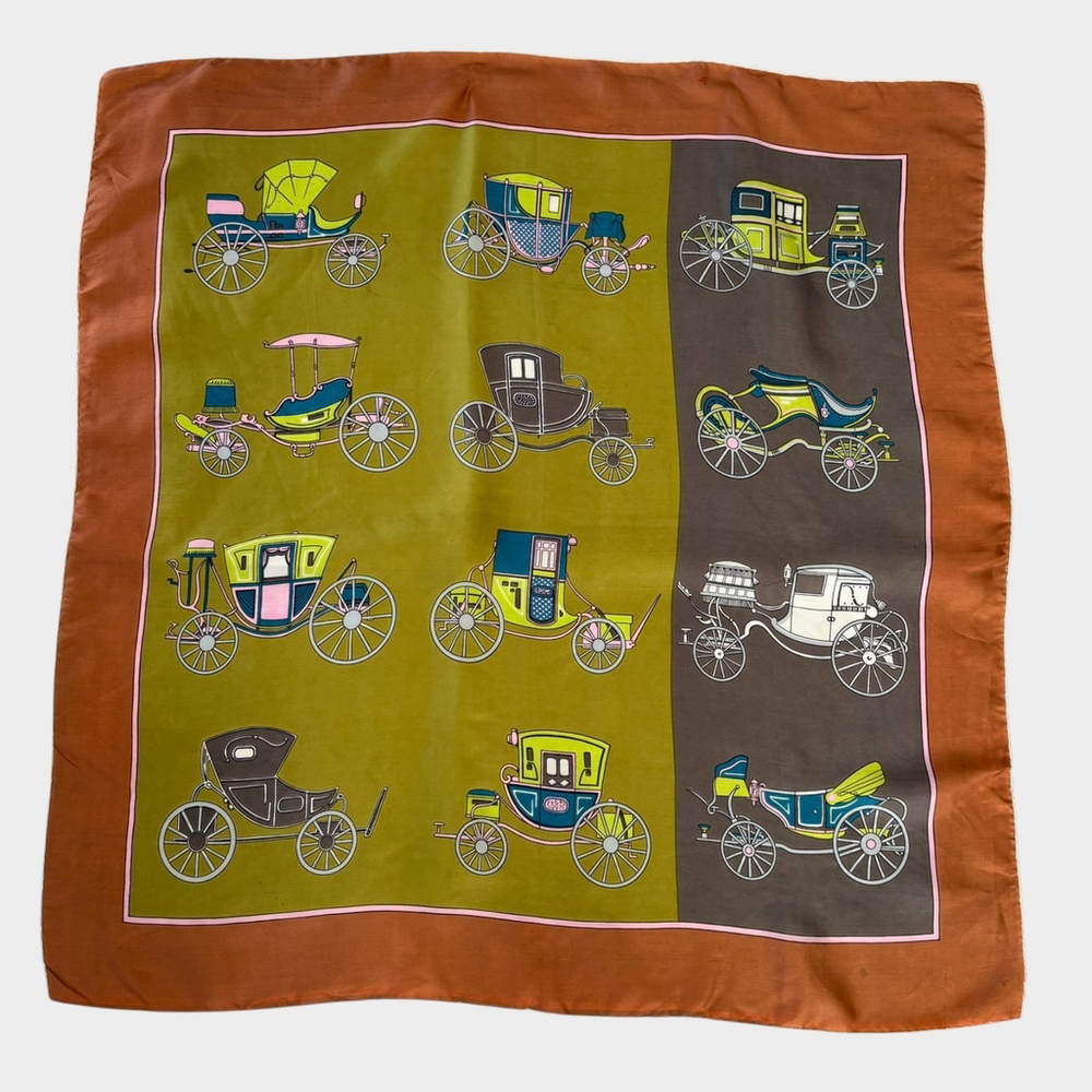 Vintage Equestrian Carriage Print Scarf 50s